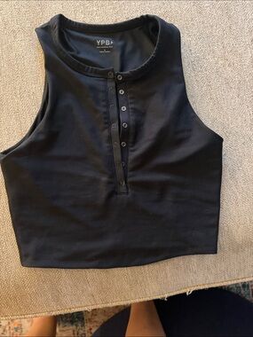 YPB Black Snap-Front Ribbed Crop Tank